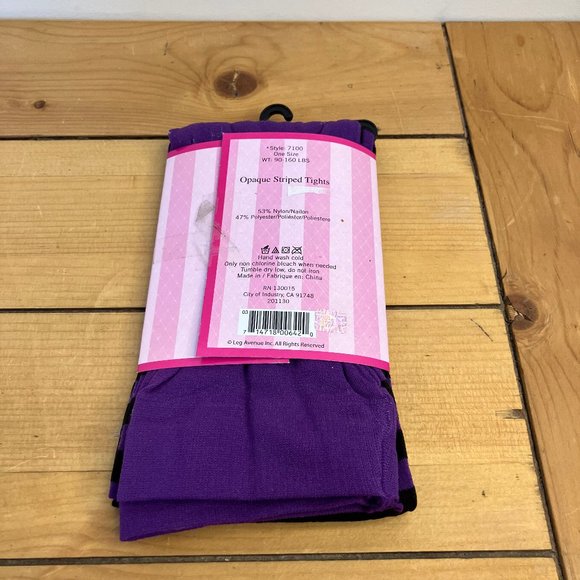 Leg Avenue Opaque Striped Tights Purple/Black One Size 90-160 lbs Style 7100 - Picture 2 of 3